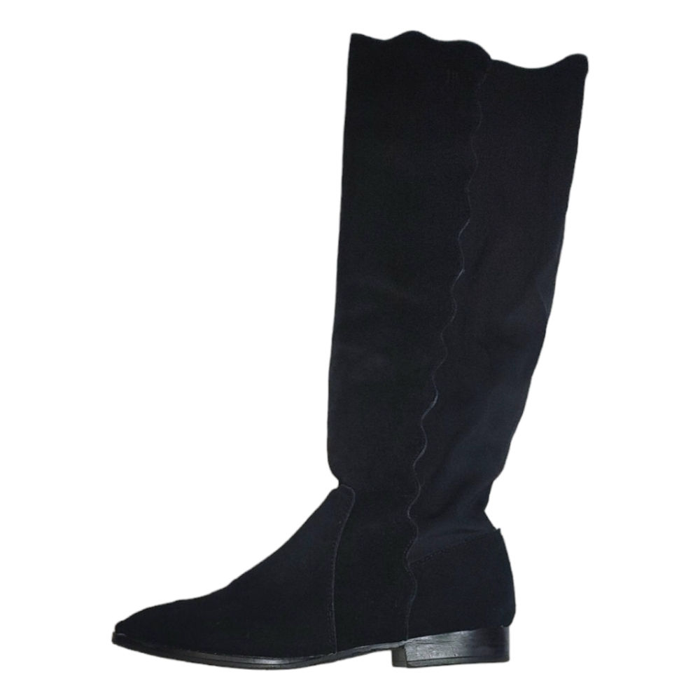 Jack Rogers Black Suede Leather Catherine Scalloped Boots Women's Size 8